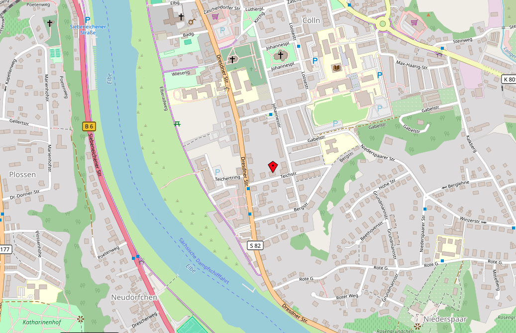 Karte mit der Lage des Notariats in der Teichstraße 3 in Meißen